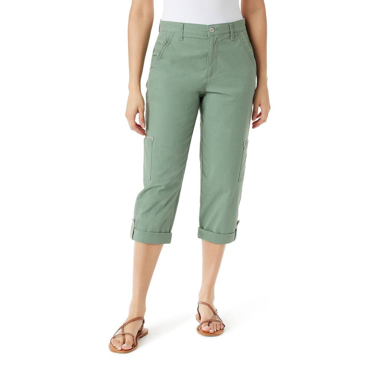 Gloria Vanderbilt Women’s Cargo Capri Pants Garden Sage 14 NWT $52