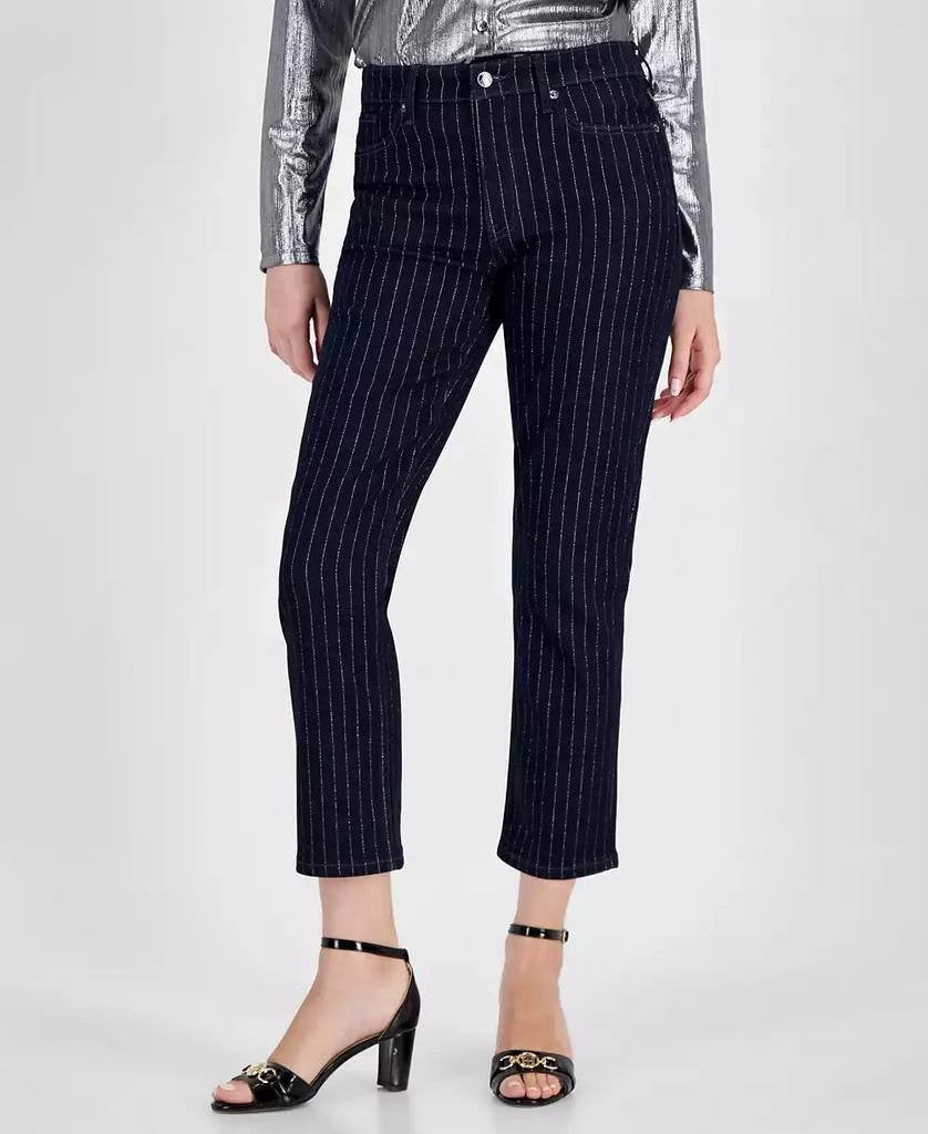 Tommy Hilfiger Ankle Jeans Size 8 High-Rise Indigo with Shine Stripe Print
