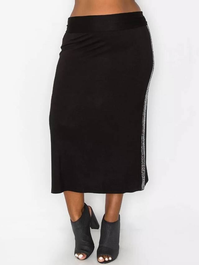 COIN 1804 Fold Over Midi Skirt – Size 2X – NWT – Black Sequin Side Contrast Plus