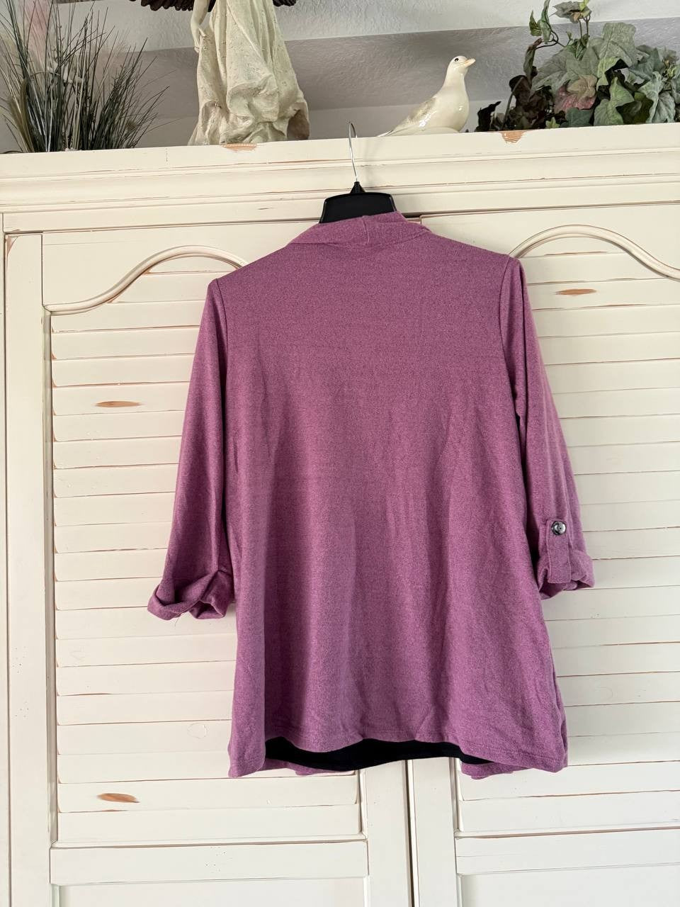 NY Collection Top PL Damson 3/4 Sleeve Two-In-One Layered Knit Blouse NWT