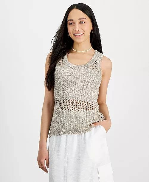 Bar III Petite Open‑Stitch Metallic Sleeveless Sweater – Size PXS – NWT – $49.50