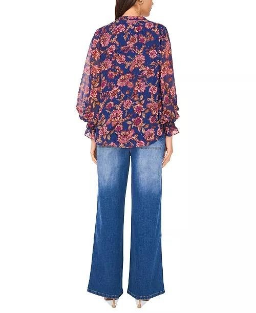 Vince Camuto Women’s Plus Split‑Neck Floral Blouse Navy 3X $89 NWT