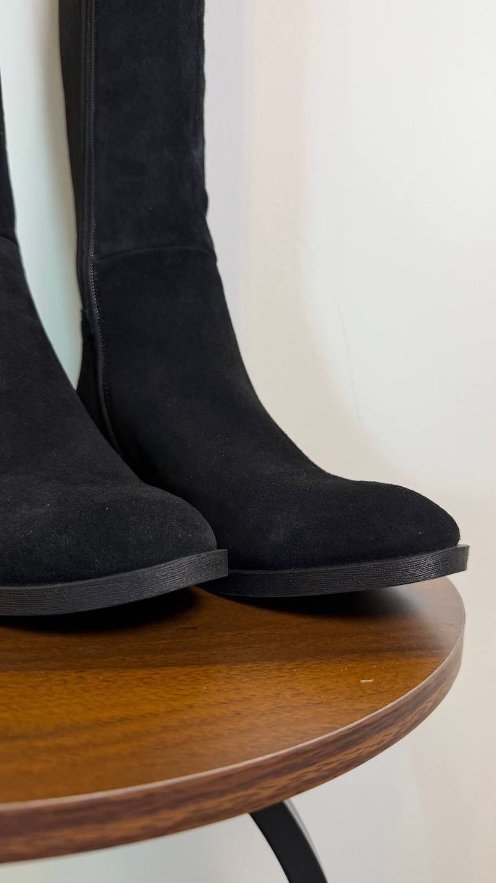 Kenneth Cole Levon Boots 6.5M Black Suede Tall Wide‑Shaft Round Toe NIB msrp$220