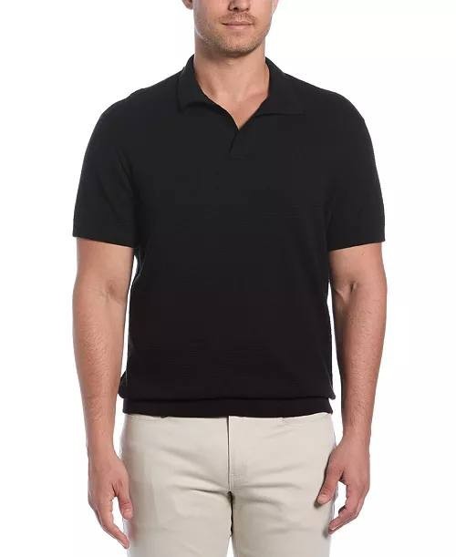 Cubavera Men’s Textured Knit Johnny Collar Polo Shirt Black XXL/EEG NWT $80