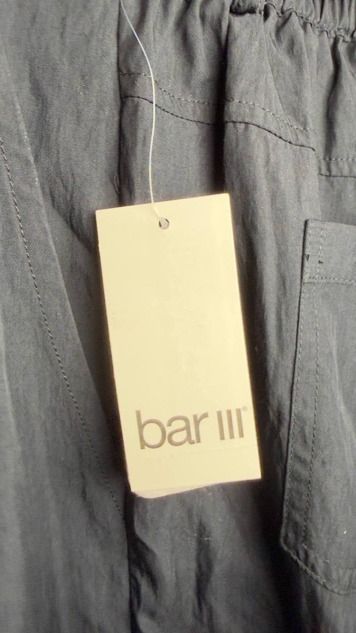 Bar III High Rise Belted Wide-Leg Cargo Pants Deep Black L NWT $59.50
