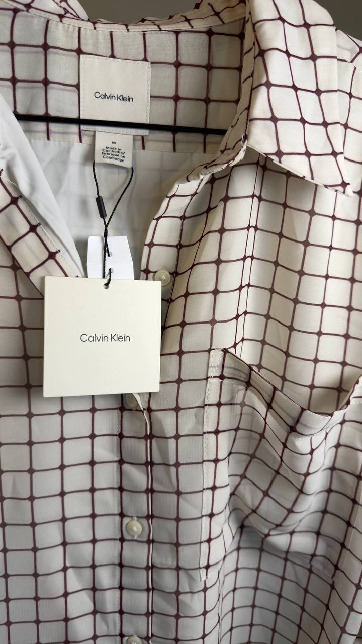 Calvin Klein Blusa con Bolsillo y Manga Enrollable Multi M NWT $79