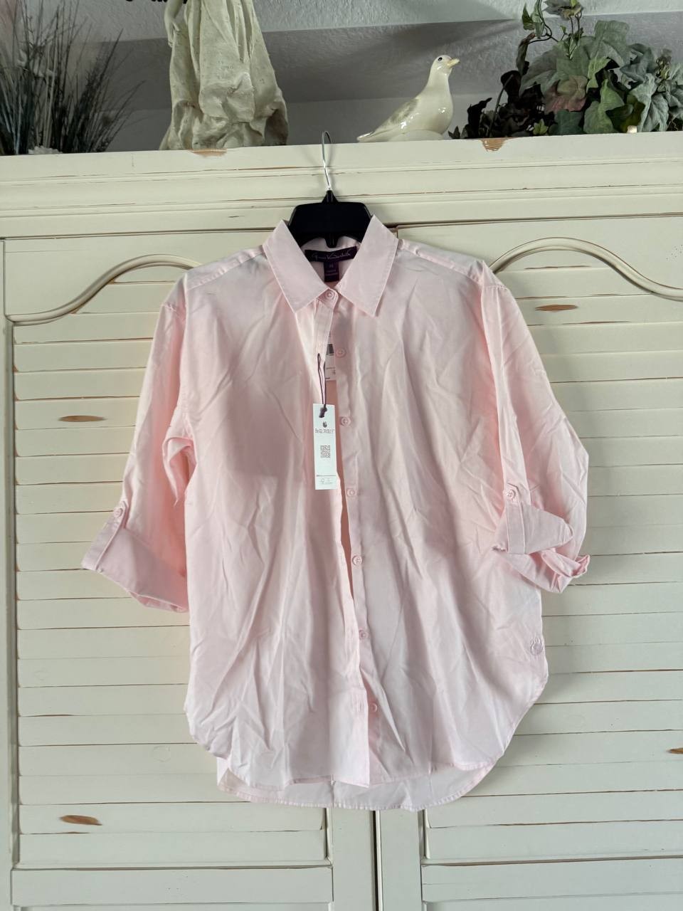 Gloria Vanderbilt Button Down Shirt XS Pink Parasol Cotton Long Sleeve Top NWT