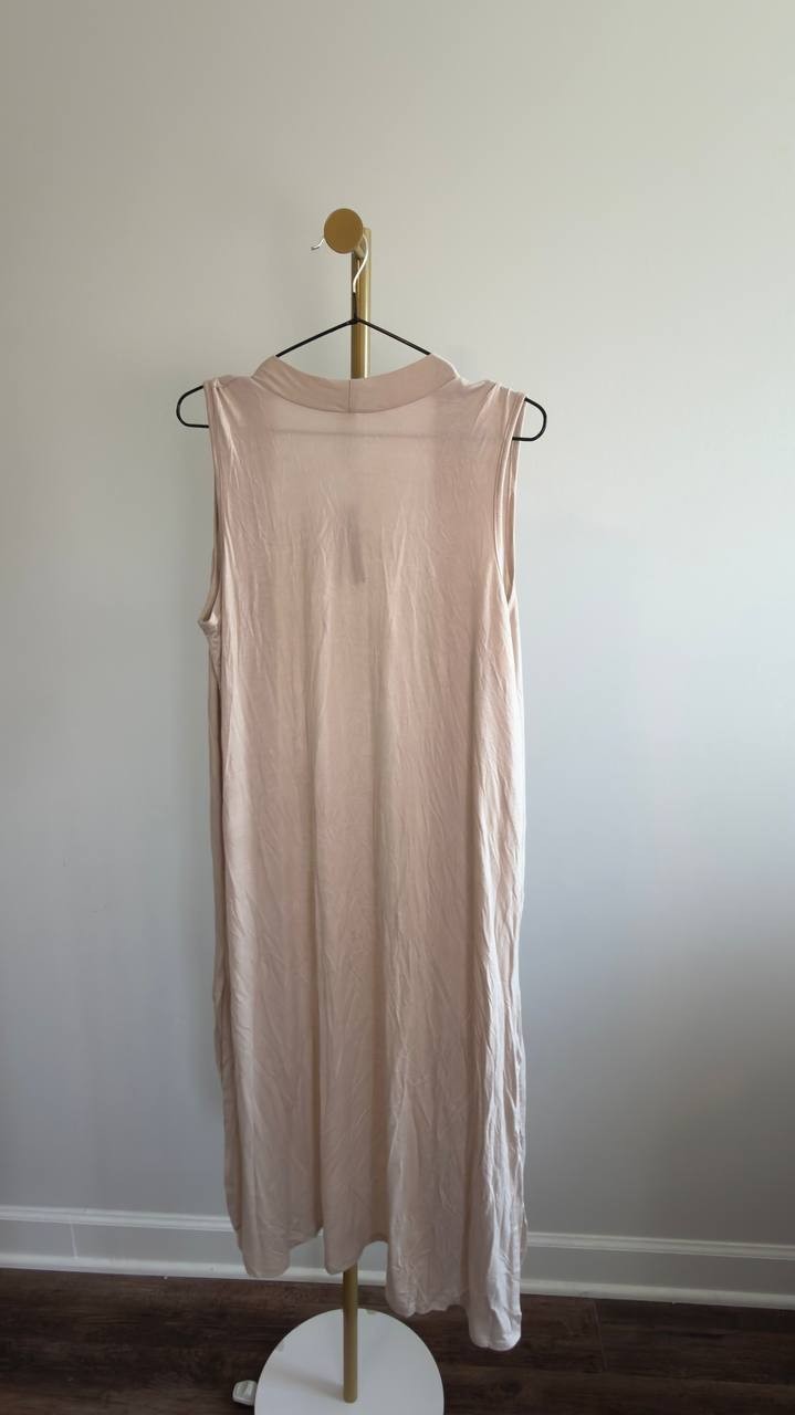 24seven Comfort Apparel Long Side-Slit Cardigan Vest Oatmeal XL NWT $59.99