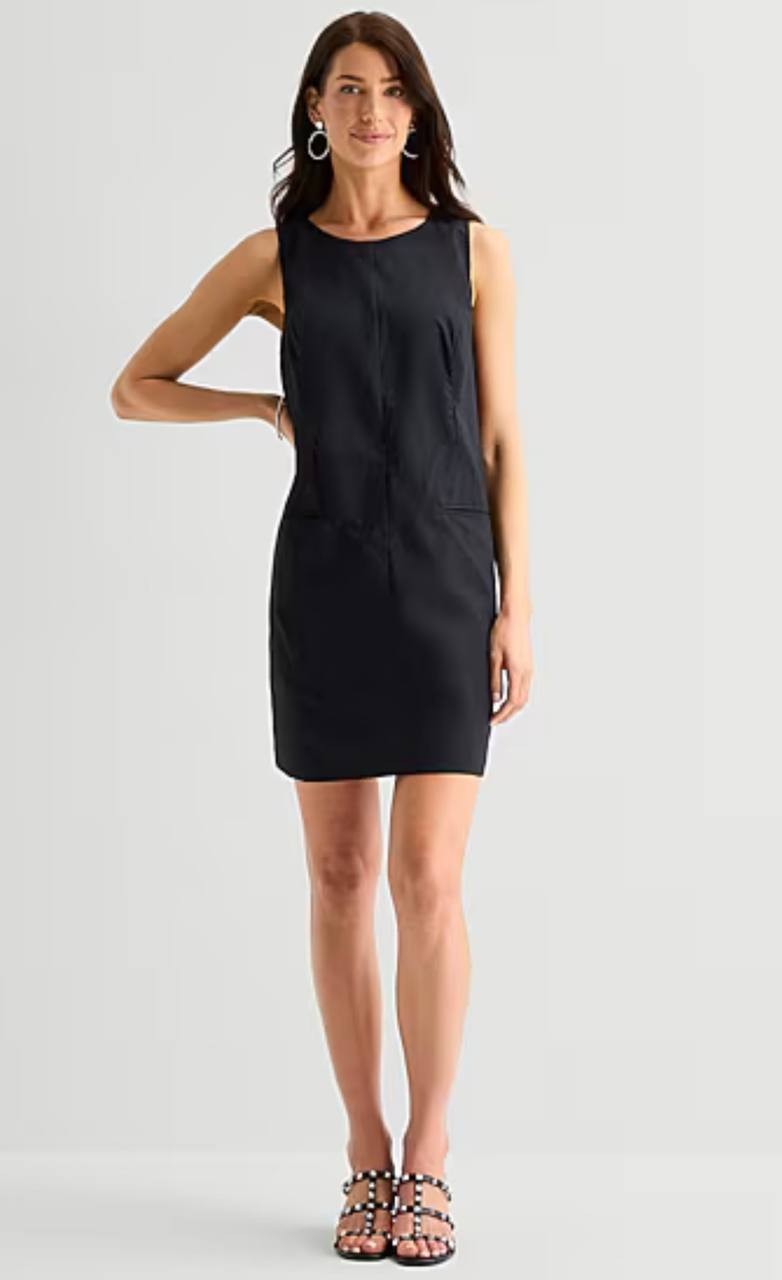 MSK Sleeveless Shift Dress Crew Neck Keyhole Back Black M NWT $69