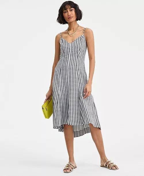 On 34th Mommy & Me Gingham High‑Low Midi Dress Black/White 6 NWOT $69.50