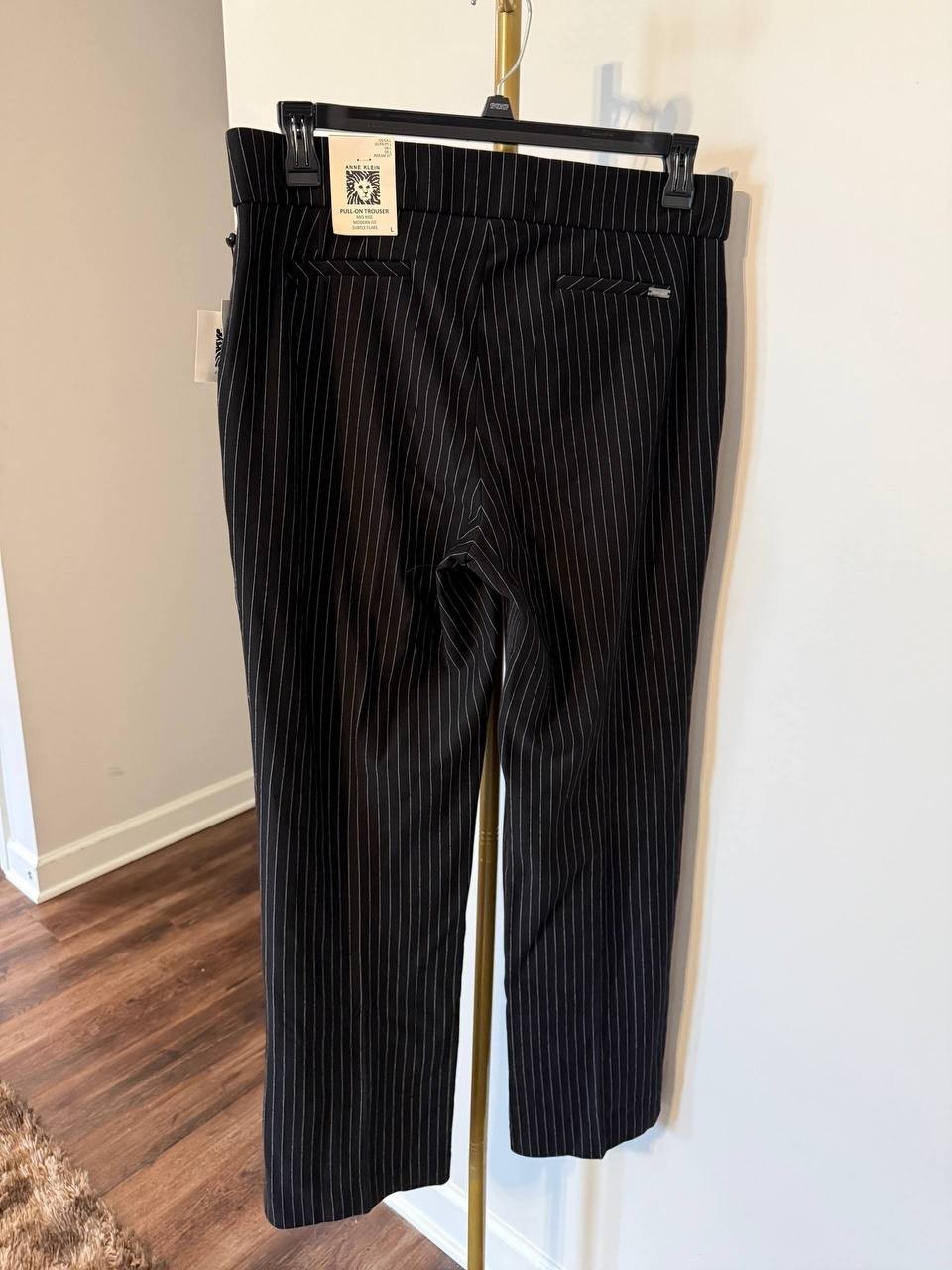 Anne Klein Pull‑On Straight‑Leg Pants Black/White Dove L NWT Classic MSRP$99