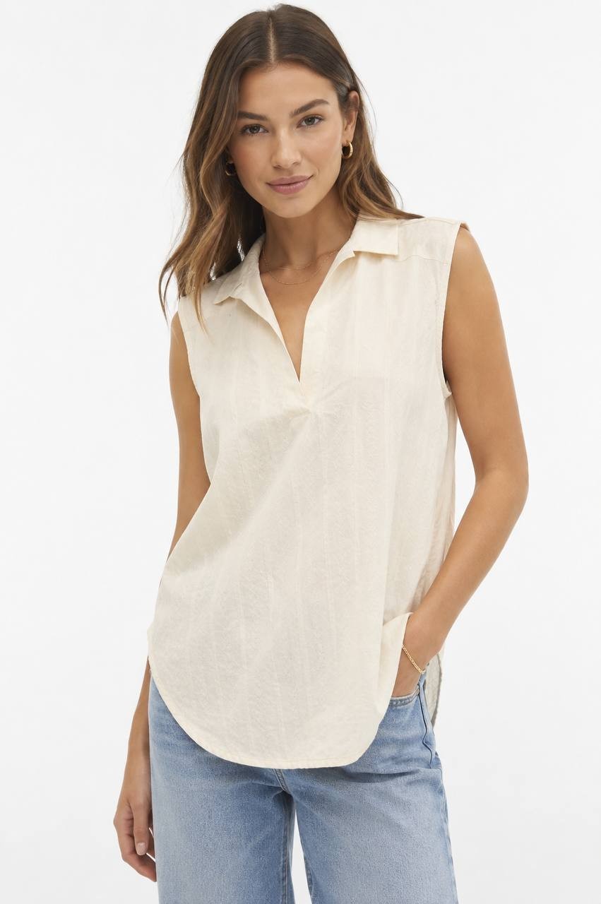 Nautica Jeans Sleeveless Collared Top Natural Size S NWOT $59.50