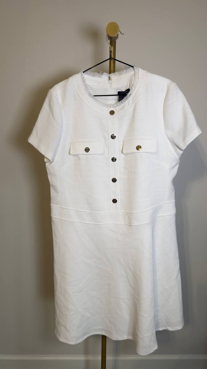 Tommy Hilfiger Women’s Hopsack Fit & Flare Shirt Dress Ivory 14 NWT $139
