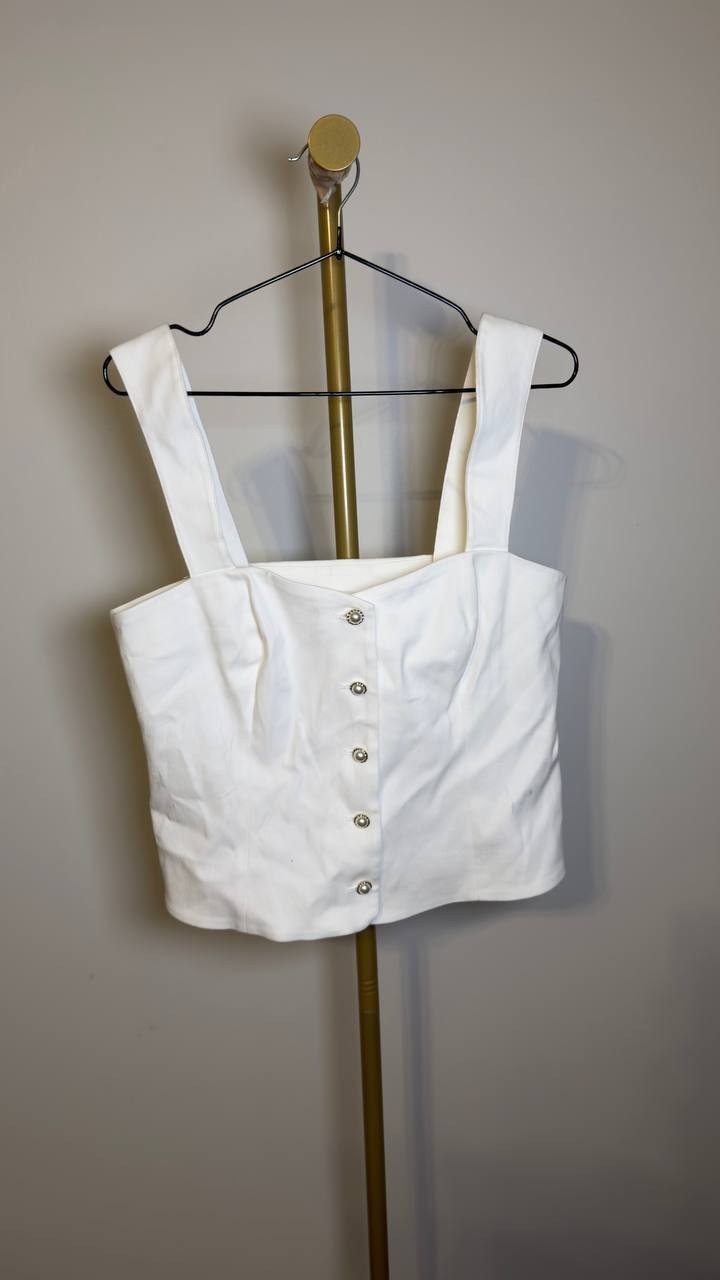 Avec  Les  Filles  Women’s  Sweetheart  Neckline  Vest  Top  Ivory  L  NWT  $79