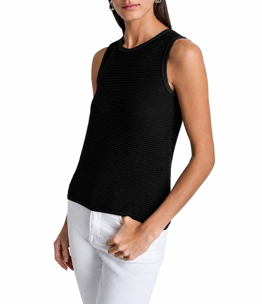 DKNY Sleeveless Textured Knit Racerback Tank Top Black XS NWT $69