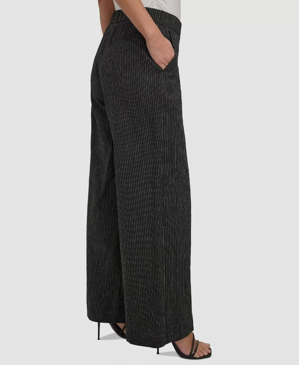 DKNY High Waist Flat Front Wide Leg Pants Black/White 12 NWT $109