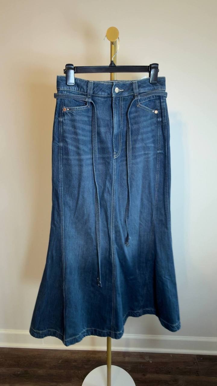 BOSS Blue-Denim Flared Skirt Dark Blue Size 27 NWT $199