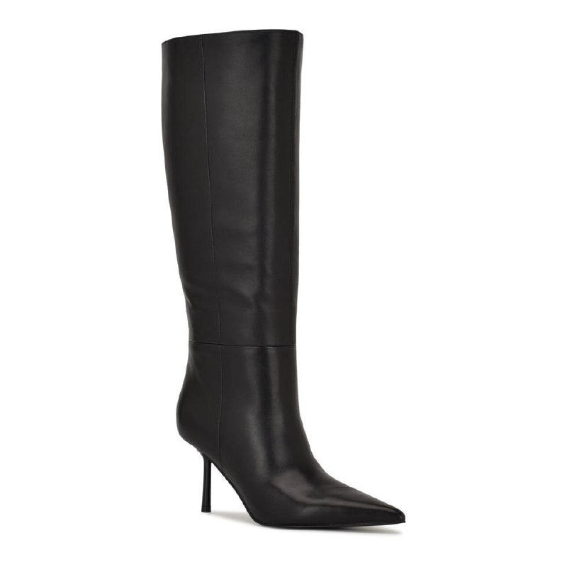 Nine West Nomas Boots 5M Black Leather Knee‑High  Stiletto NIB  msrp$249