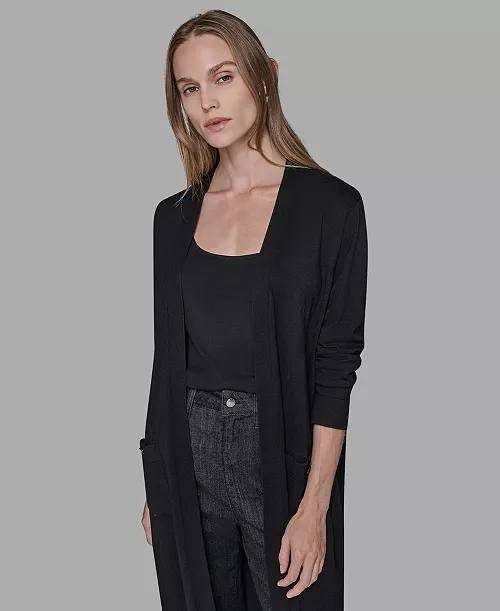 Karl Lagerfeld Paris Logo Duster Sweater Black XL NWT Long Open Front $149