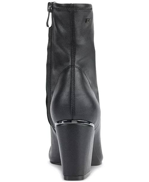 DKNY Cavale Stretch Booties Black 8M Fabric Block Heel $99 NWB