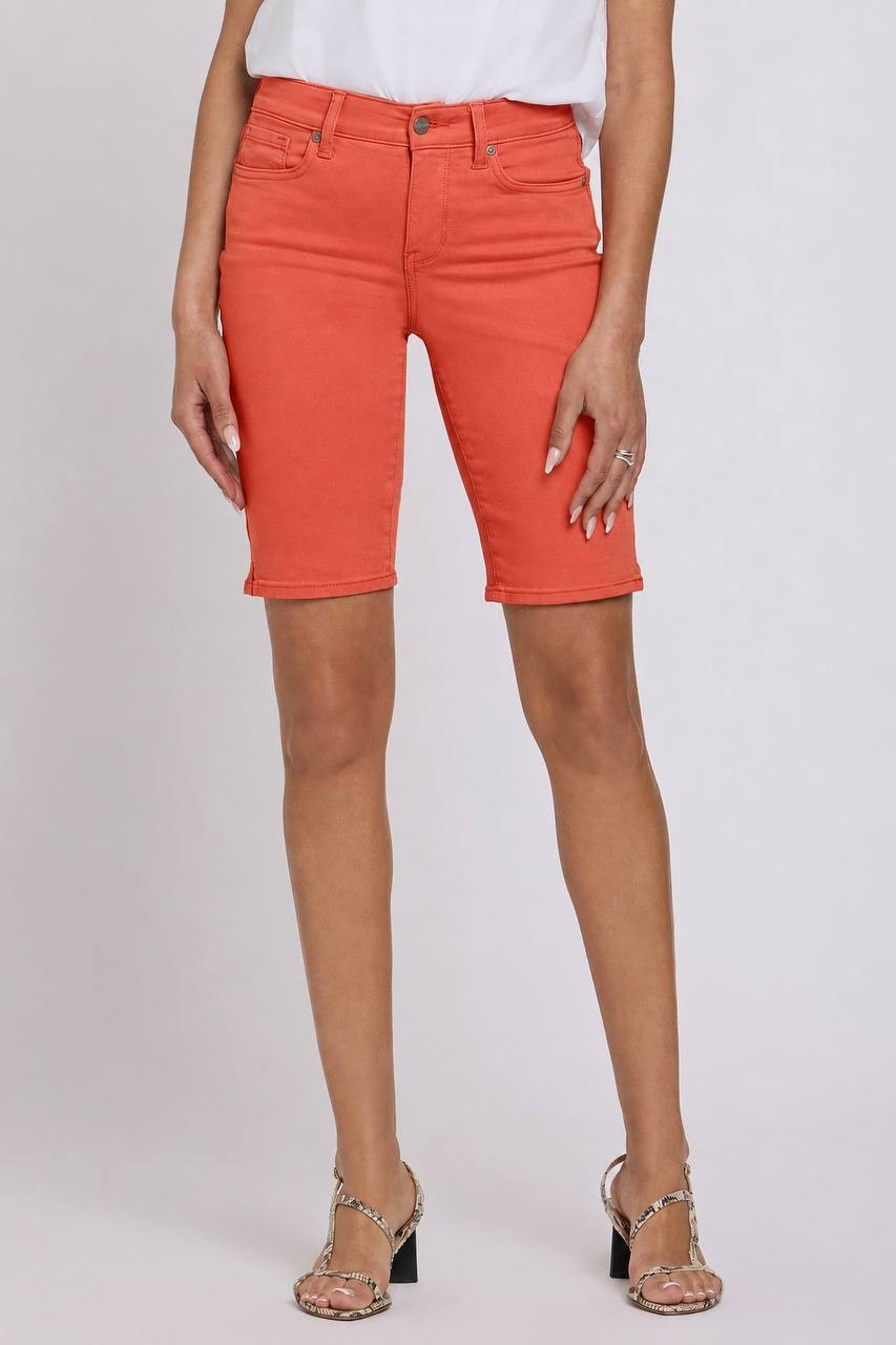 NYDJ Briella 11" Denim Shorts Side Slits Coral 14 NWT $74