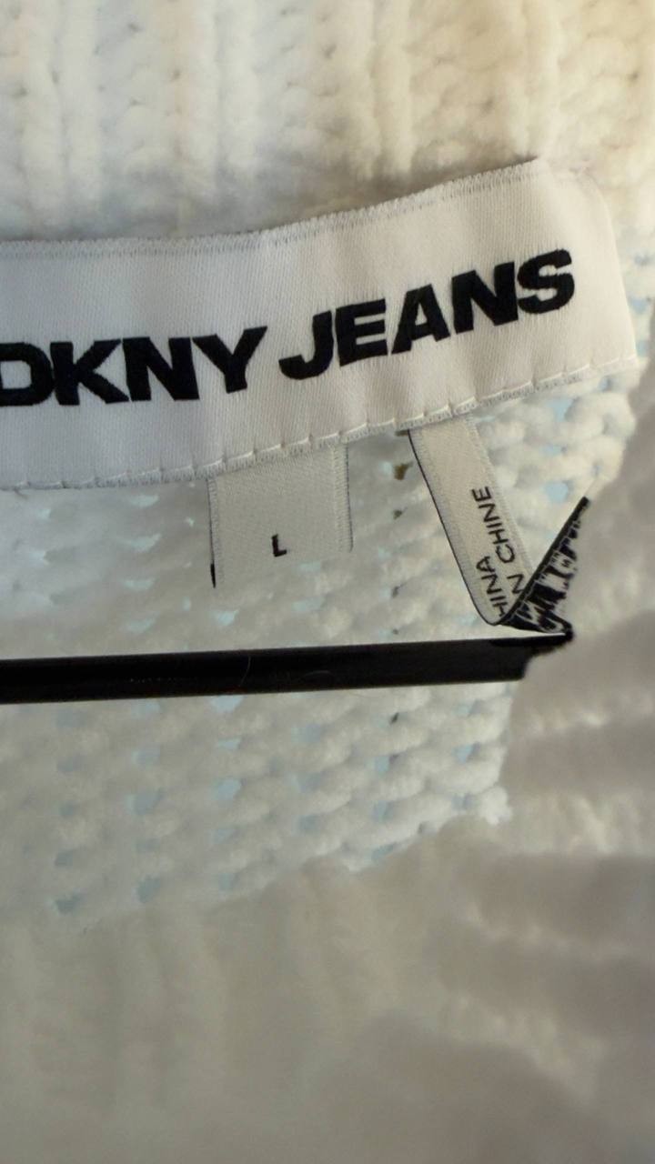 DKNY Cropped Mock Neck Chenille Sweater White L NWOT $79
