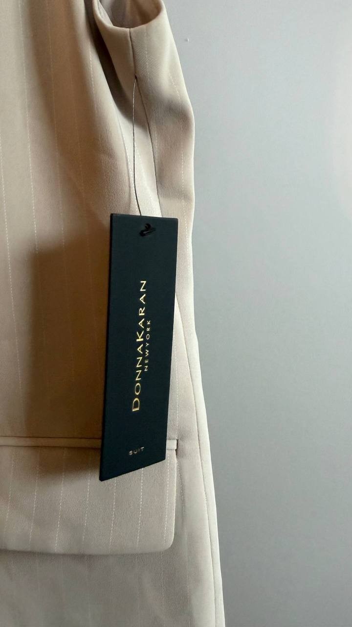 Donna Karan New York Pinstripe Double Breasted Vest Cobblestone Size 16 NWT $159