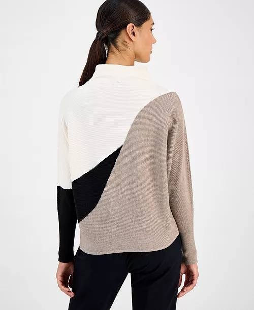 T Tahari Women’s Funnel‑Neck Dolman‑Sleeve Sweater Taupe Heather M NWT $78