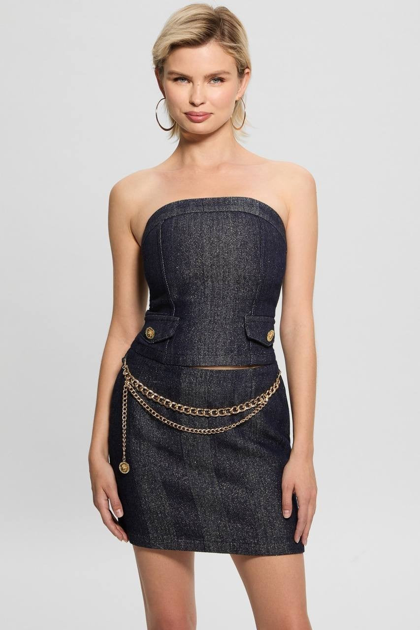 Guess Chany Denim Corset Dark Blue XS NWT $118