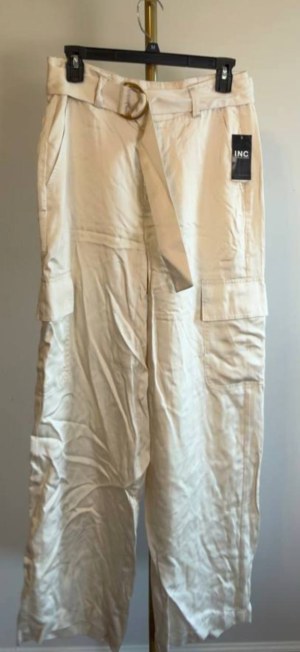 INC Belted High-Rise Cargo Pants Pure Ivory 6 NWT $94.50