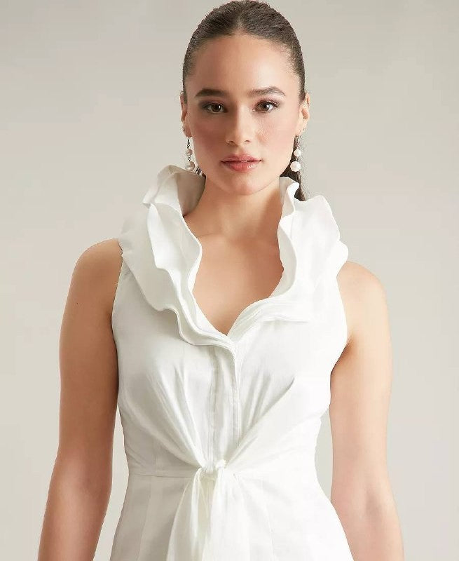 Ivy +Blu Triple‑Collar Tie‑Front Dress White size10 NWT Statement Style msrp$119