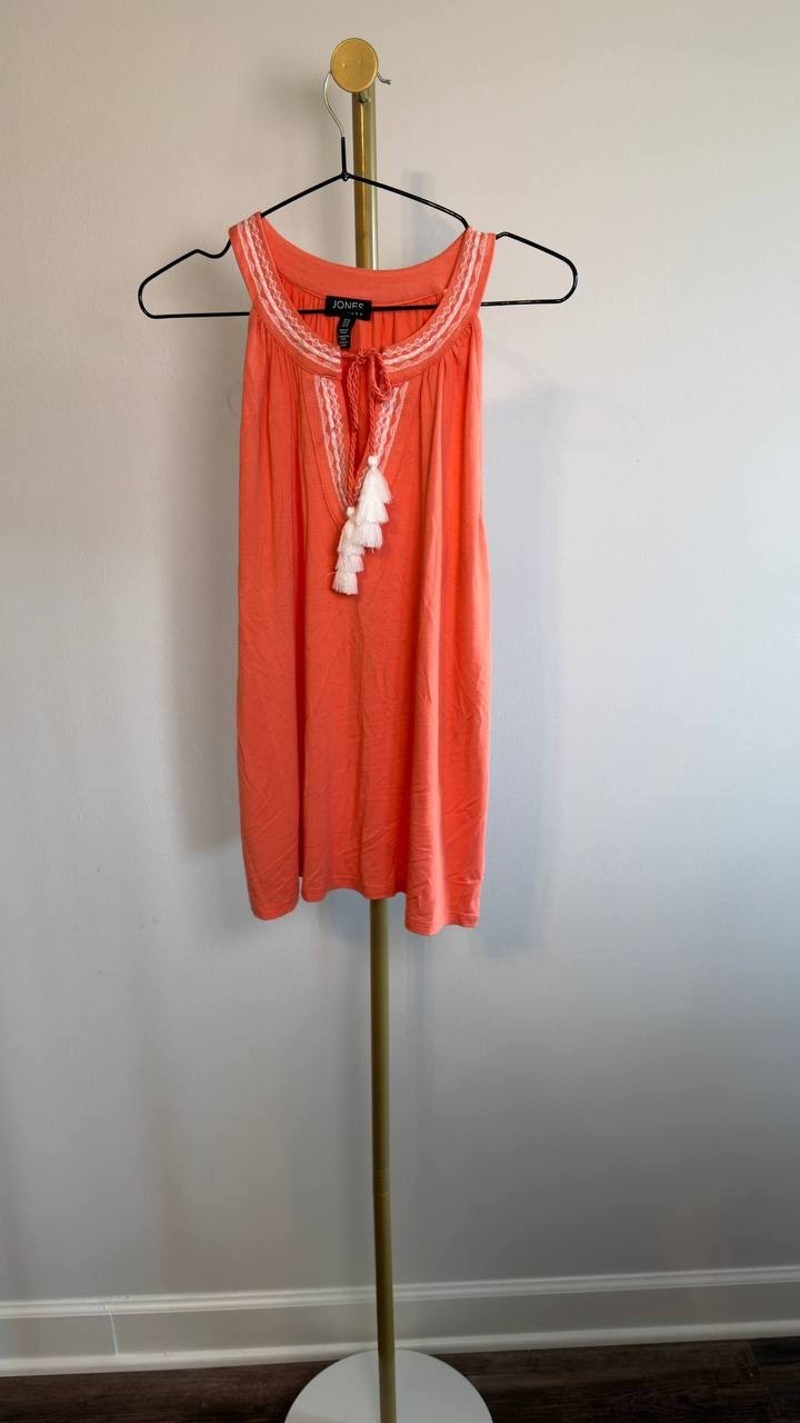 Jones New York Embroidered Halter Neck Tank Coral Sun M NWT $69.50