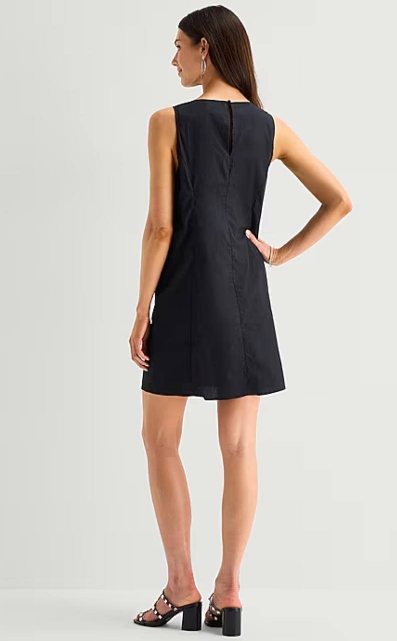 MSK Sleeveless Shift Dress Crew Neck Keyhole Back Black M NWT $69