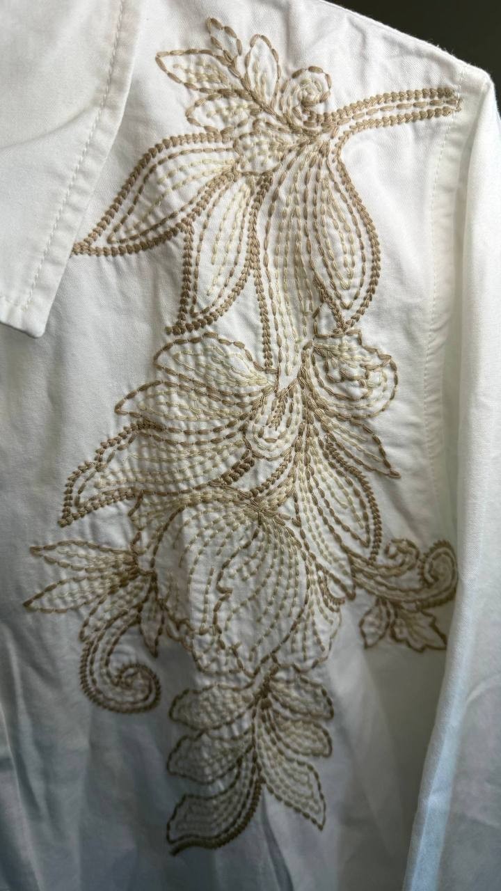 Gloria Vanderbilt Laine Cotton Embroidered Shirt White L NWT $54