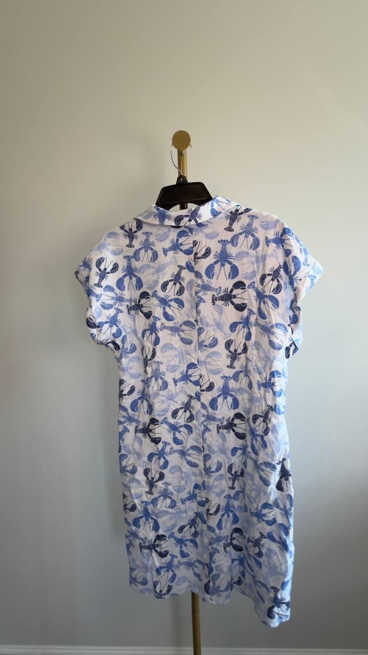 Jones New York Collared Linen‑Blend V‑Neck Dress PM Natural White Multi NWT $99
