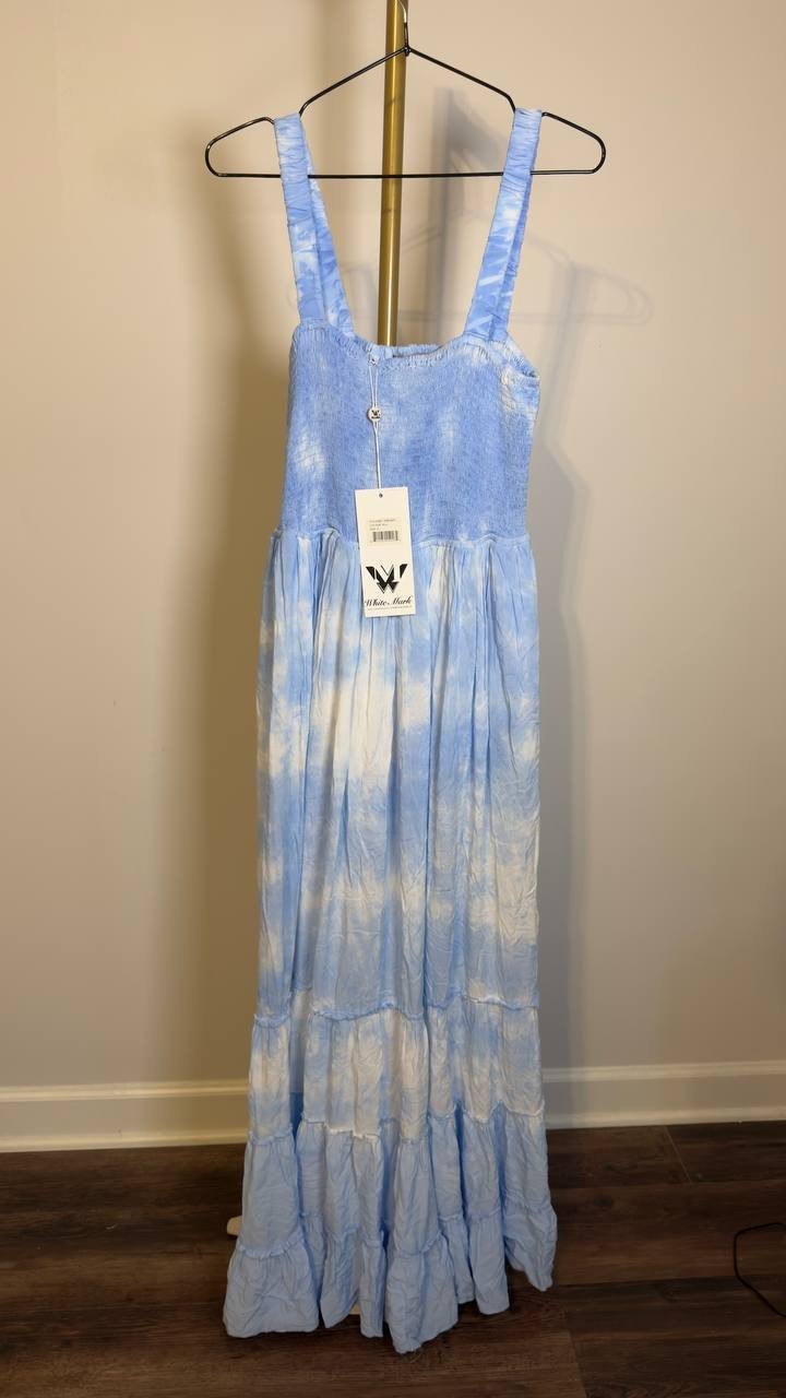 White Mark Smocked Ruffle Maxi Dress Blue S NWT $80