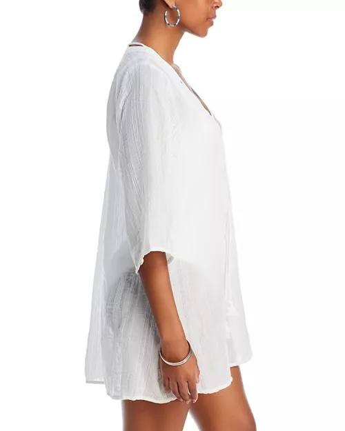 Robin Piccone Natalie Front-Tie Tunic Swim Cover-Up, White, Size S Women