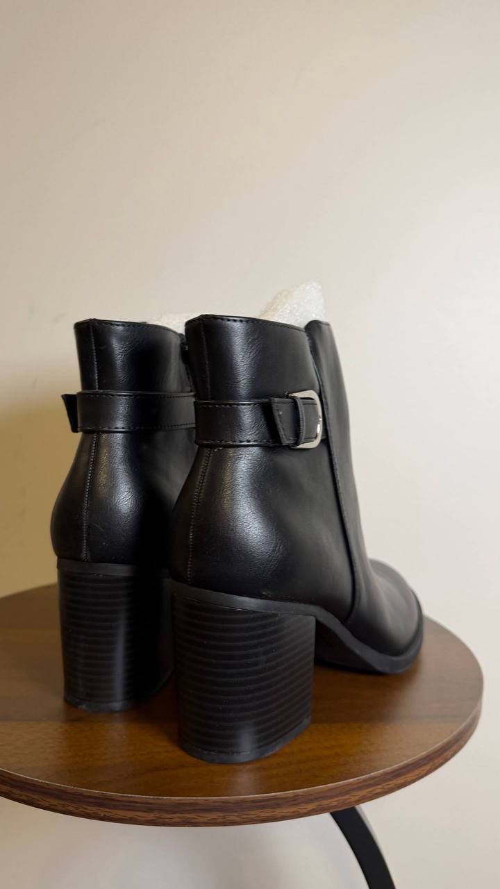 Style & Co Harlemm Booties 6.5 Black Belted Almond Toe Block Heel NWOB msrp$70