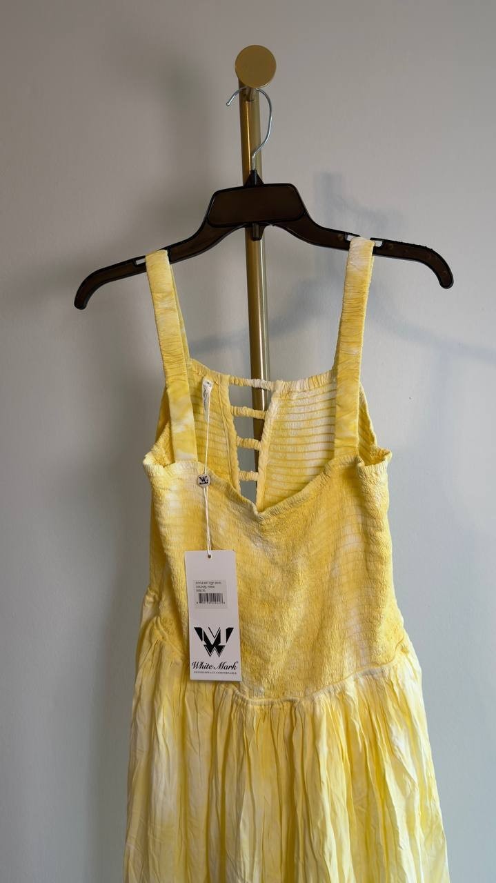 White Mark Smocked Ruffle Maxi Dress Yellow XL NWT $80