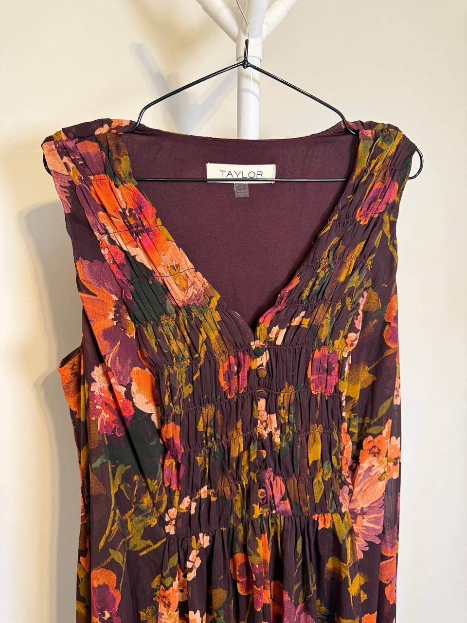 Taylor Floral Smocked A‑Line Dress – Size 9 – NWT – $128