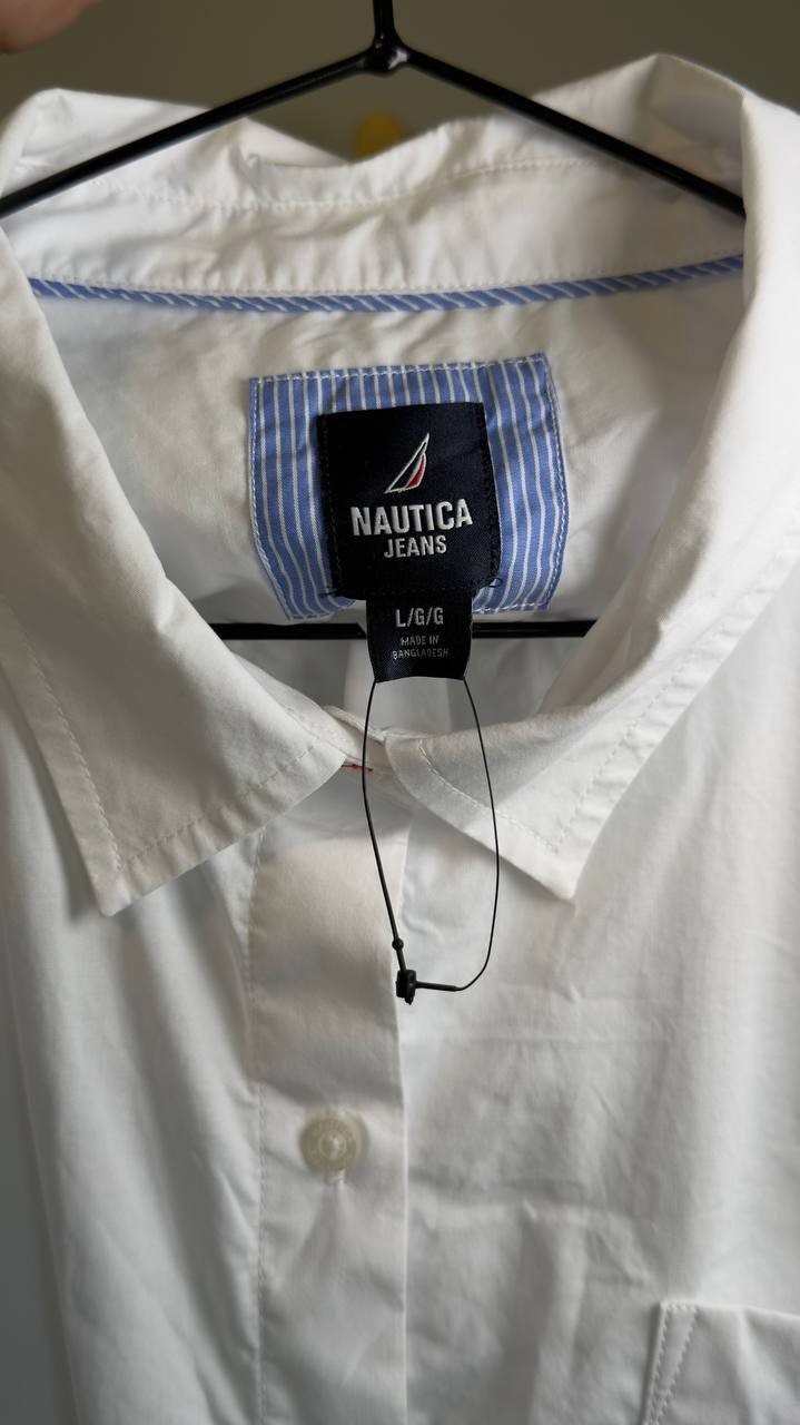 Nautica Women’s Roll‑Tab Button‑Front Shirt White L Pre‑Owned Excellent $64.50