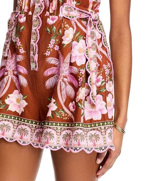 FARM Rio Palm Dream Pleated Romper XS NWT Floral Linen-Blend One-Piece