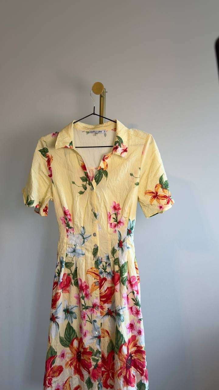 Figueroa & Flower Printed Peasant Dress Banana Multi S NWOT $72.99