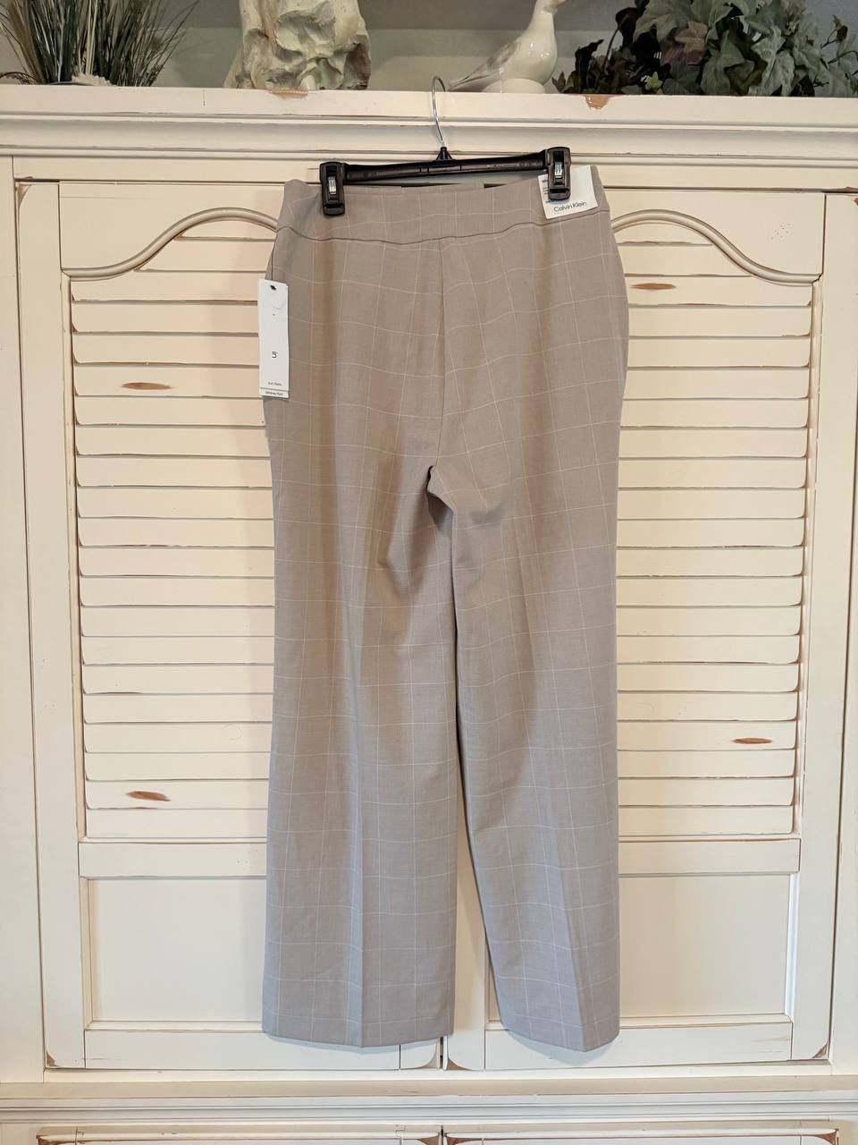 Calvin Klein Brown Windowpane Wide-Leg Pants Size 12P NWT $99 Chic Tailored Look