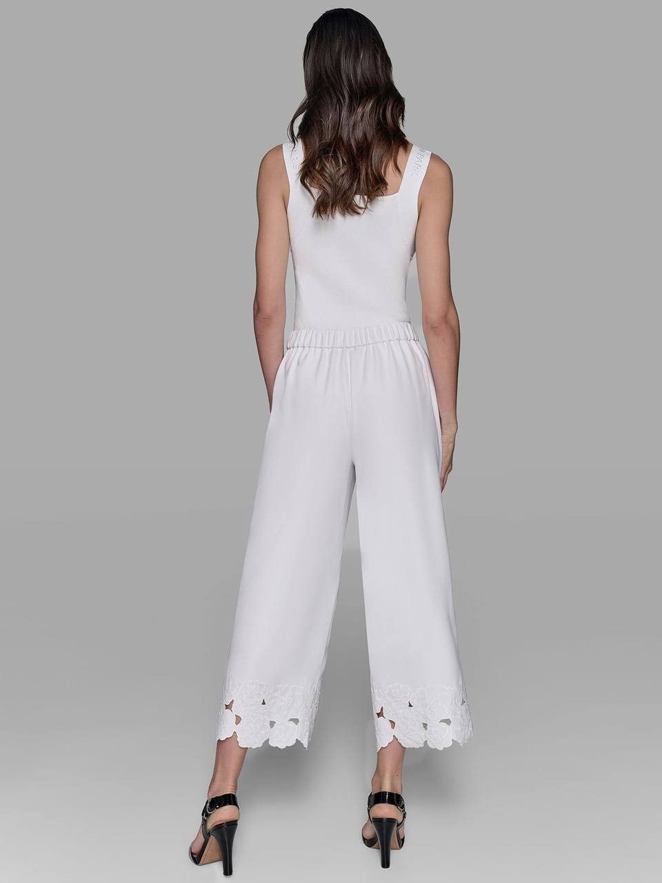 Karl Lagerfeld Pants Floral Embroidery Cotton White 2 NWT