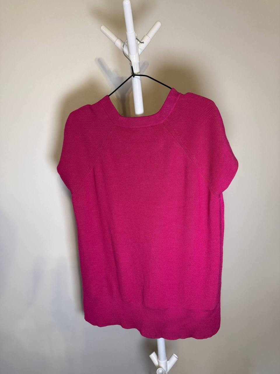 DKNY Satin‑Pocket Short‑Sleeve Sweater – XS, X, L – Wild Berry – NWT – $79