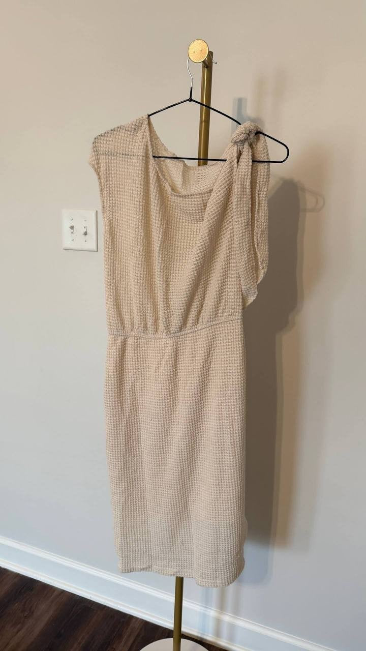 Cupshe Beige Waffle‑Knit Off‑Shoulder Midi Cover‑Up Dress Size S NWT msrp$57.99