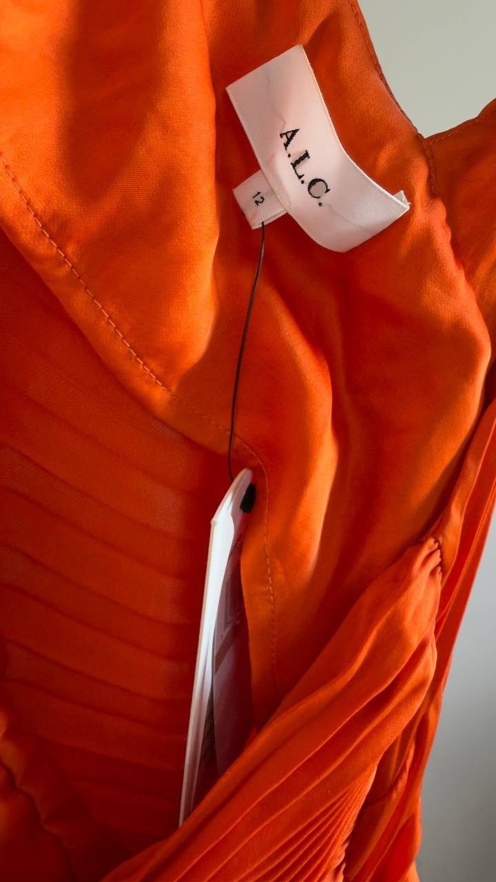 A.L.C. Lara Asymmetric Pleated One‑Shoulder Dress Persimmon 12 NWT $695
