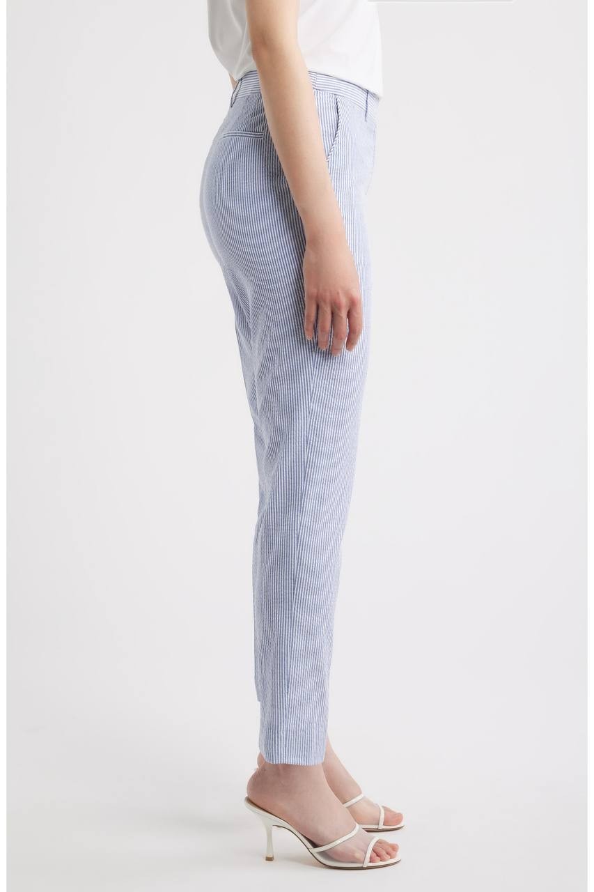 Tahari ASL Women’s Seersucker Straight Leg Pants Navy Ivory 16 NWT $99