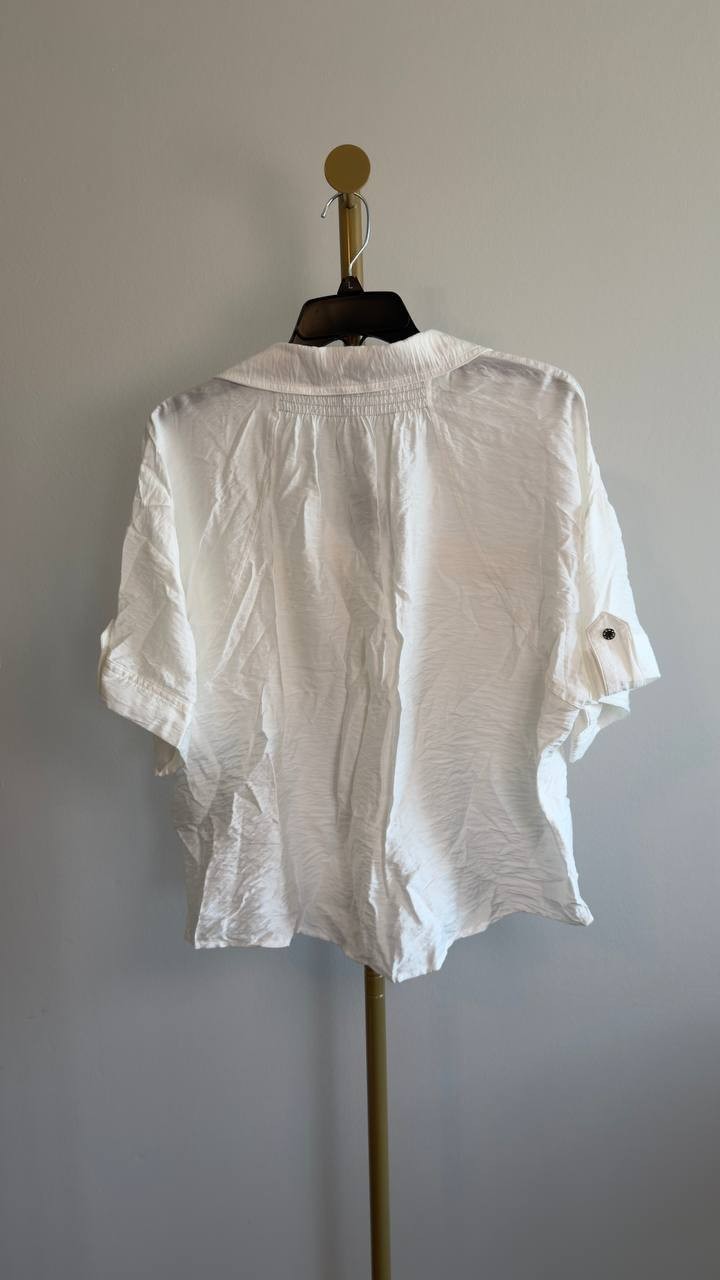DKNY Women’s Short Sleeve Roll Tab Shirt Ivory L NWT $89